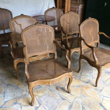 Suite de 6 fauteuils cannés époque 18ème Louis XV