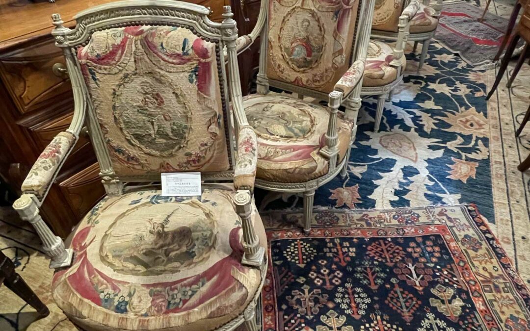 4 fauteuils estampillés G.JACOB 18ème siècle – tapisserie d&rsquo;époque