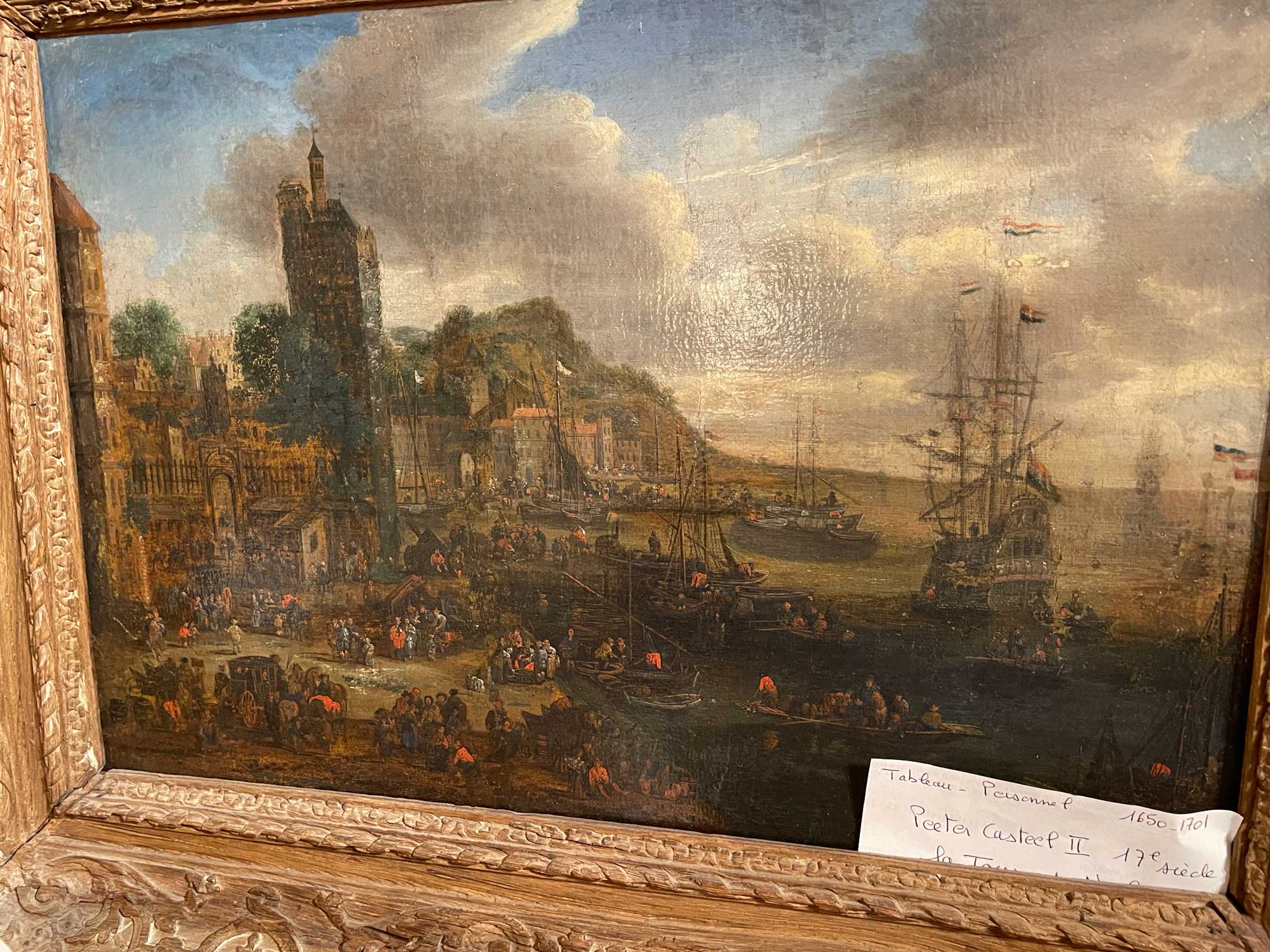 Tableau 17ème siècle vue d'un port, Pieter Casteels II