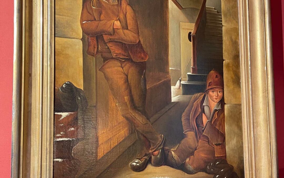 Tableau deux hommes dans l&rsquo;escalier 18ème siècle