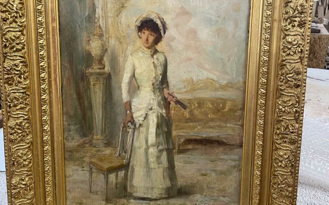 Tableau Dame en blanc 19ème siècle, Armand BERTON