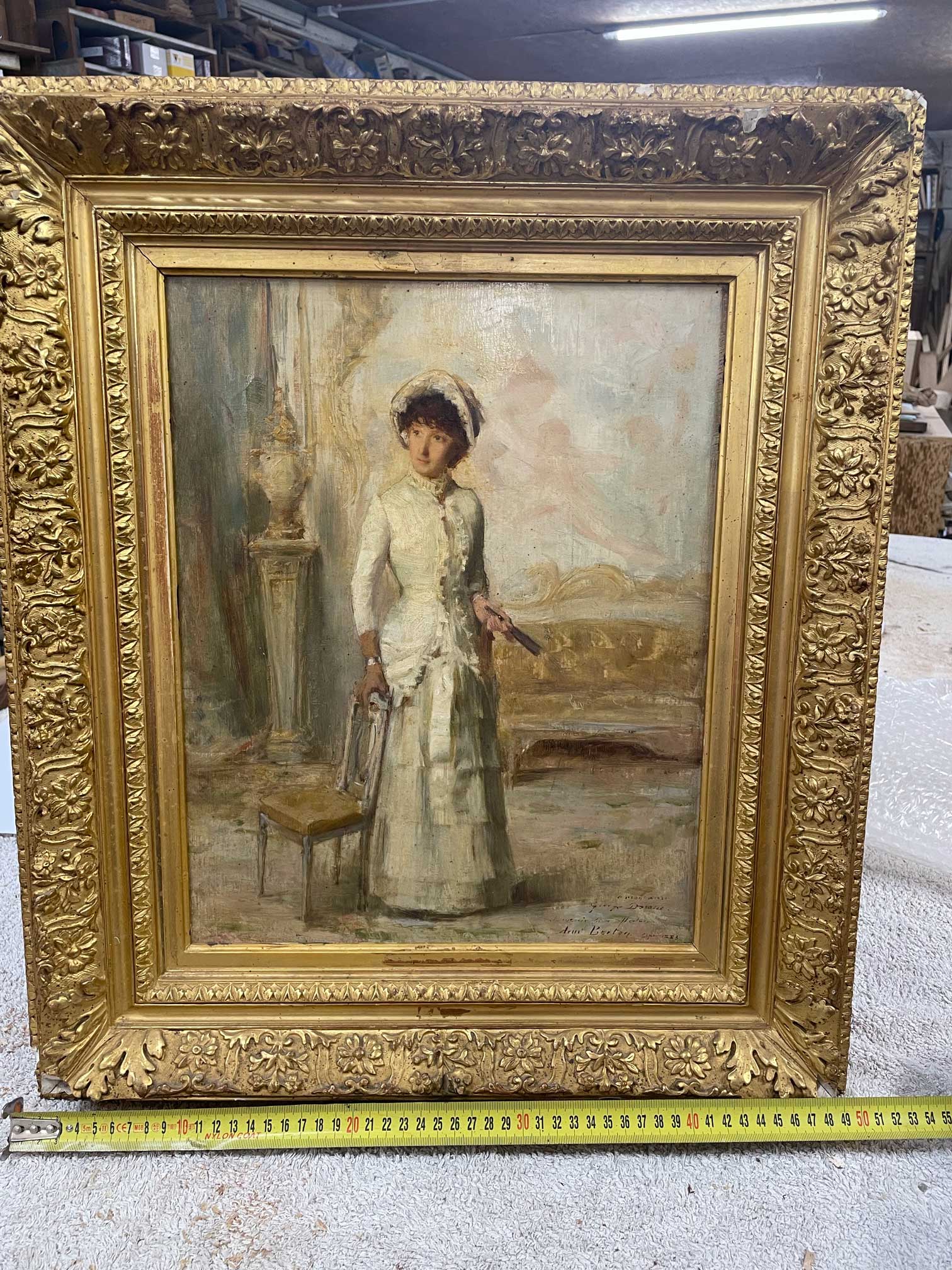 Tableau dame en blanc 19ème siècle, Armand BERTON